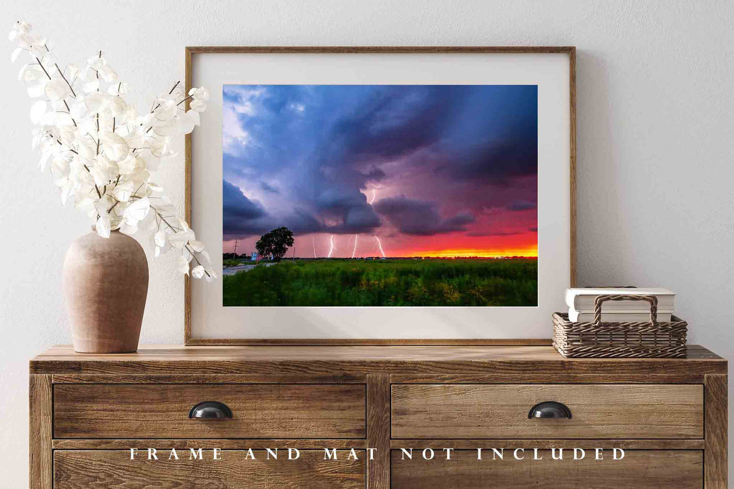 Storm Photography Print | Multiple Lightning Strikes Picture | Stormy Sunset Wall Art | Oklahoma Photo | Thunderstorm Decor | Not Framed