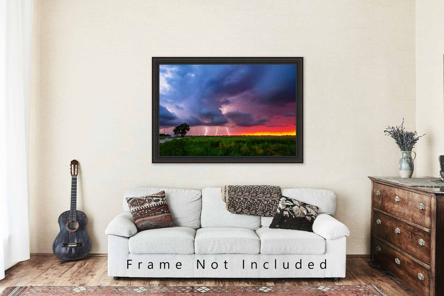Storm Photography Print | Multiple Lightning Strikes Picture | Stormy Sunset Wall Art | Oklahoma Photo | Thunderstorm Decor | Not Framed