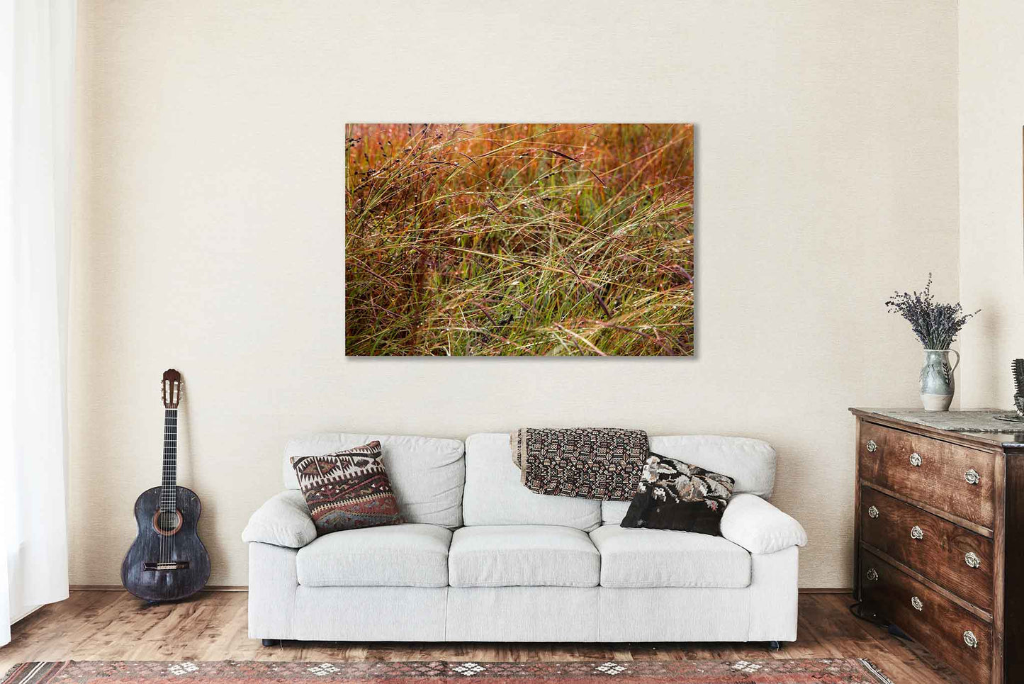 Raindrops on Prairie Grass in Oklahoma Metal Print Wall Art | Botanical Photography Nature Decor
