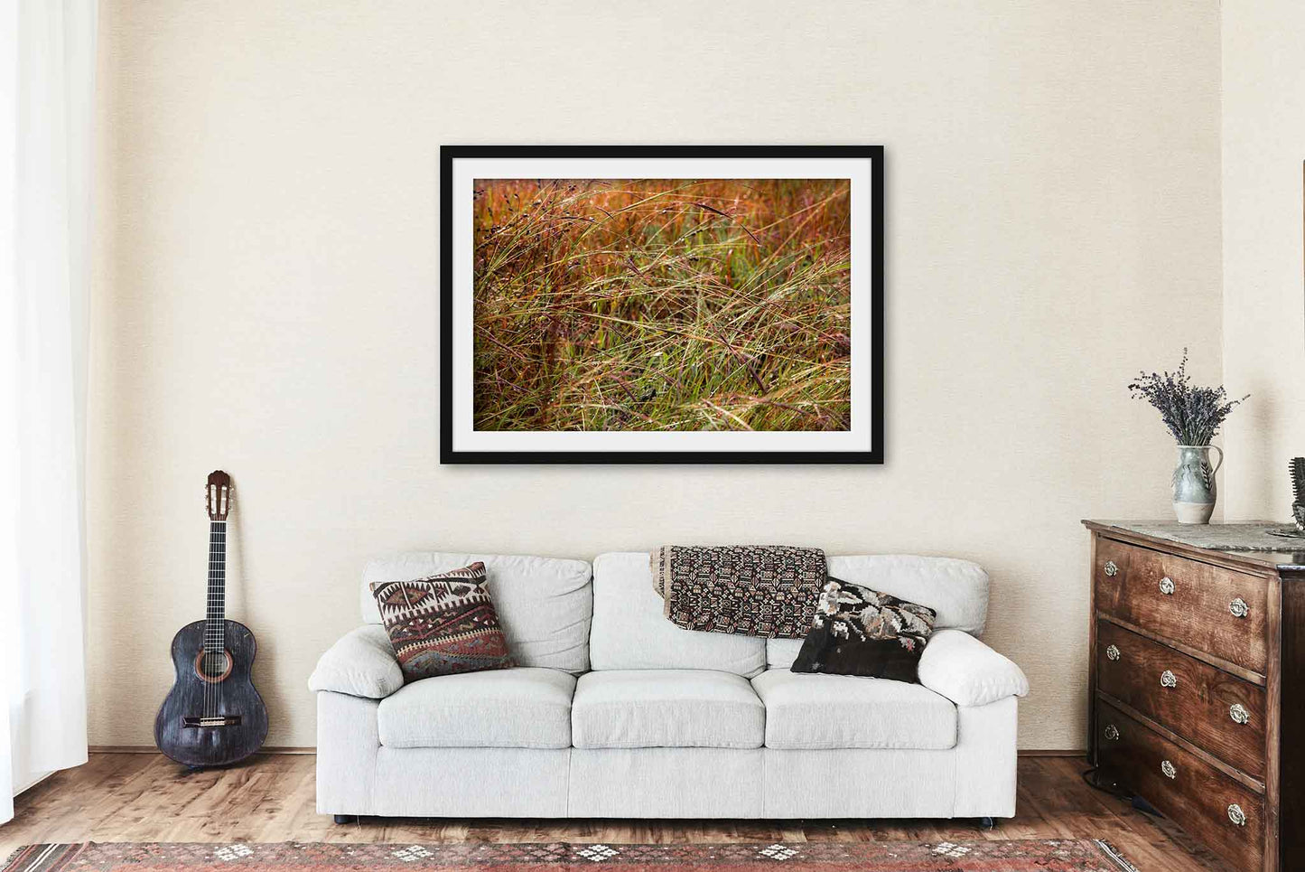 Raindrops on Prairie Grass in Oklahoma Framed Print | Botanical Wall Art Nature Decor