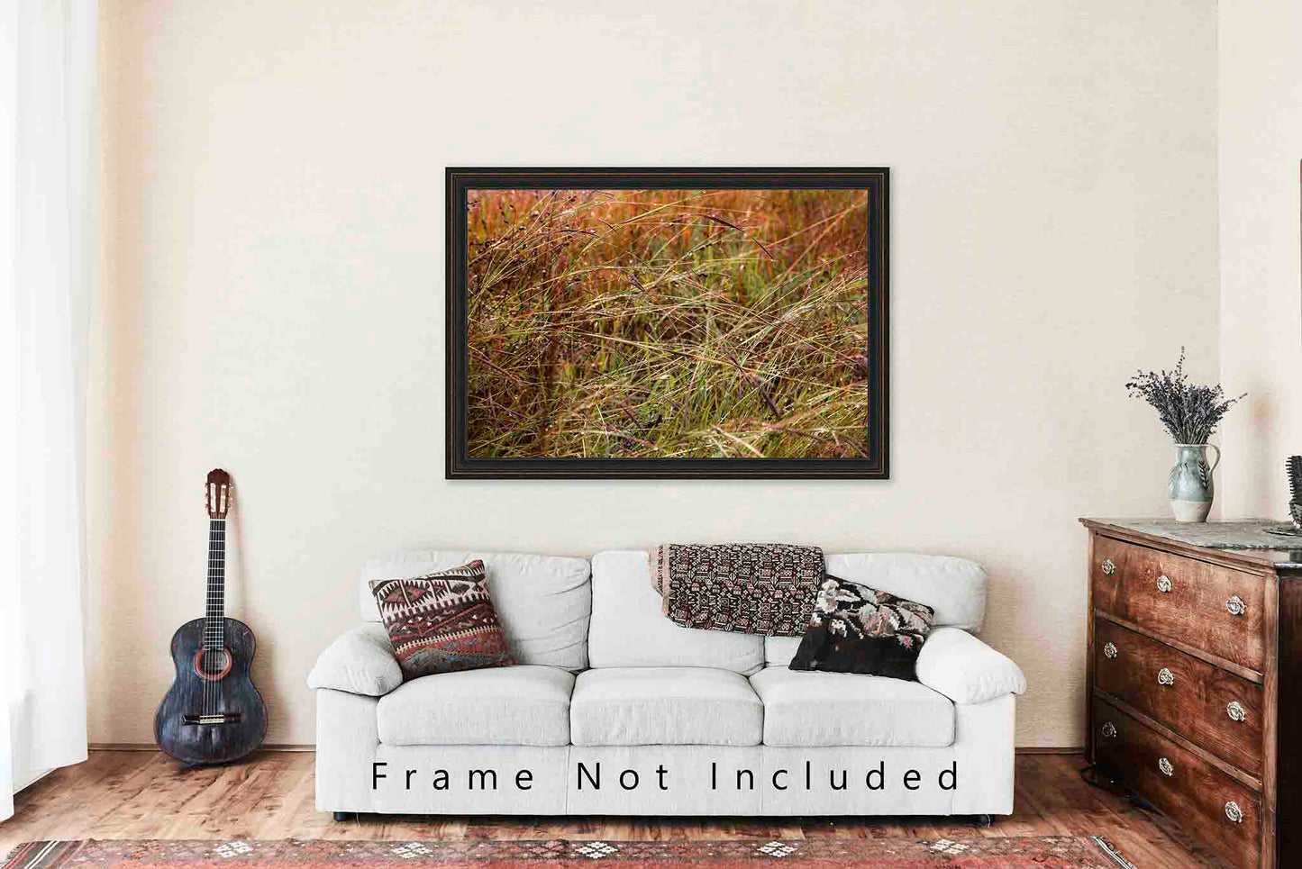 Raindrops on Prairie Grass in Oklahoma Photo Print (Unframed) | Botanical Wall Art Nature Decor