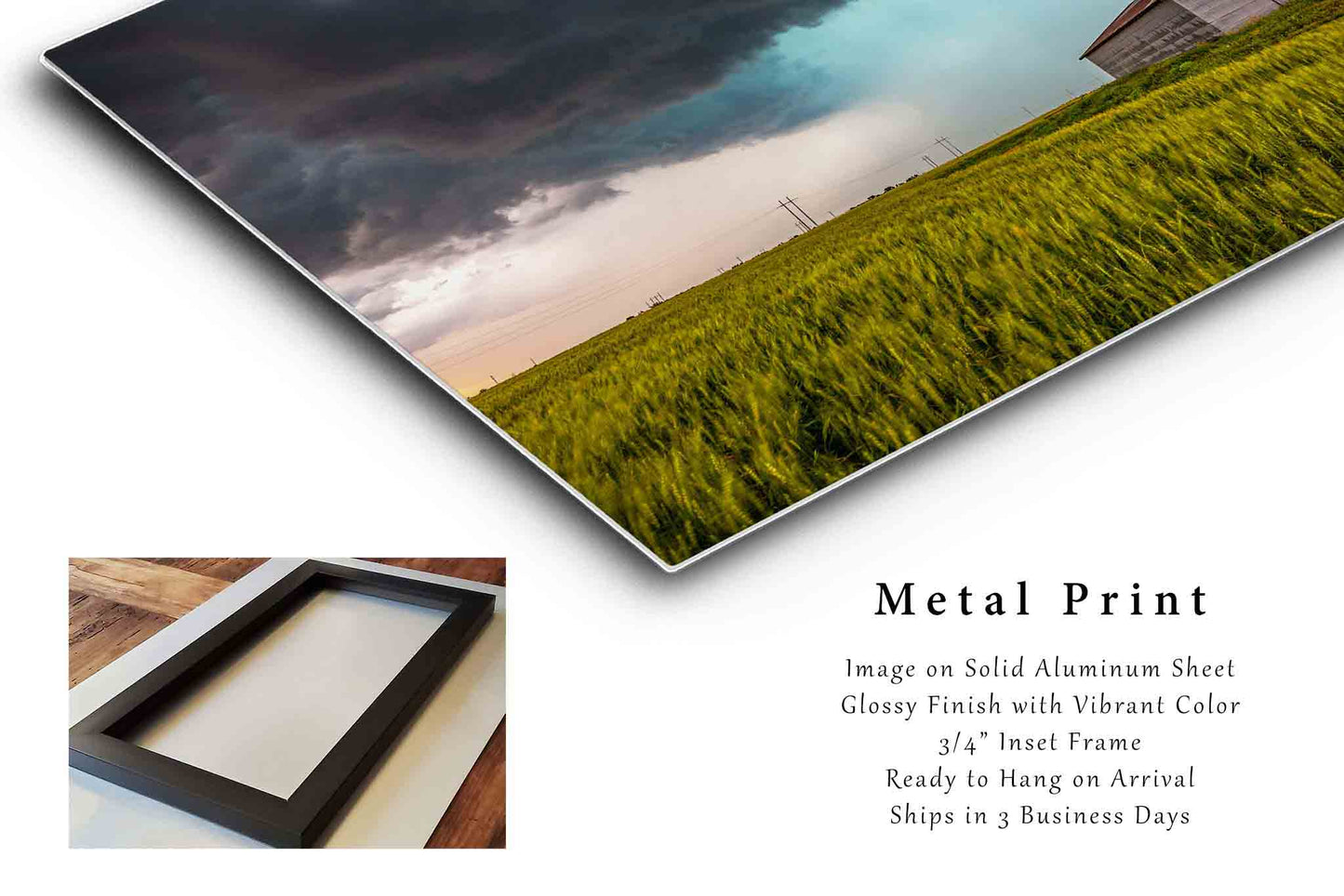 Storm Metal Print | Old Barn in Wheat Field Photography | Country Wall Art | Oklahoma Landscape Photo | Farmhouse Decor | Ready to Hang
