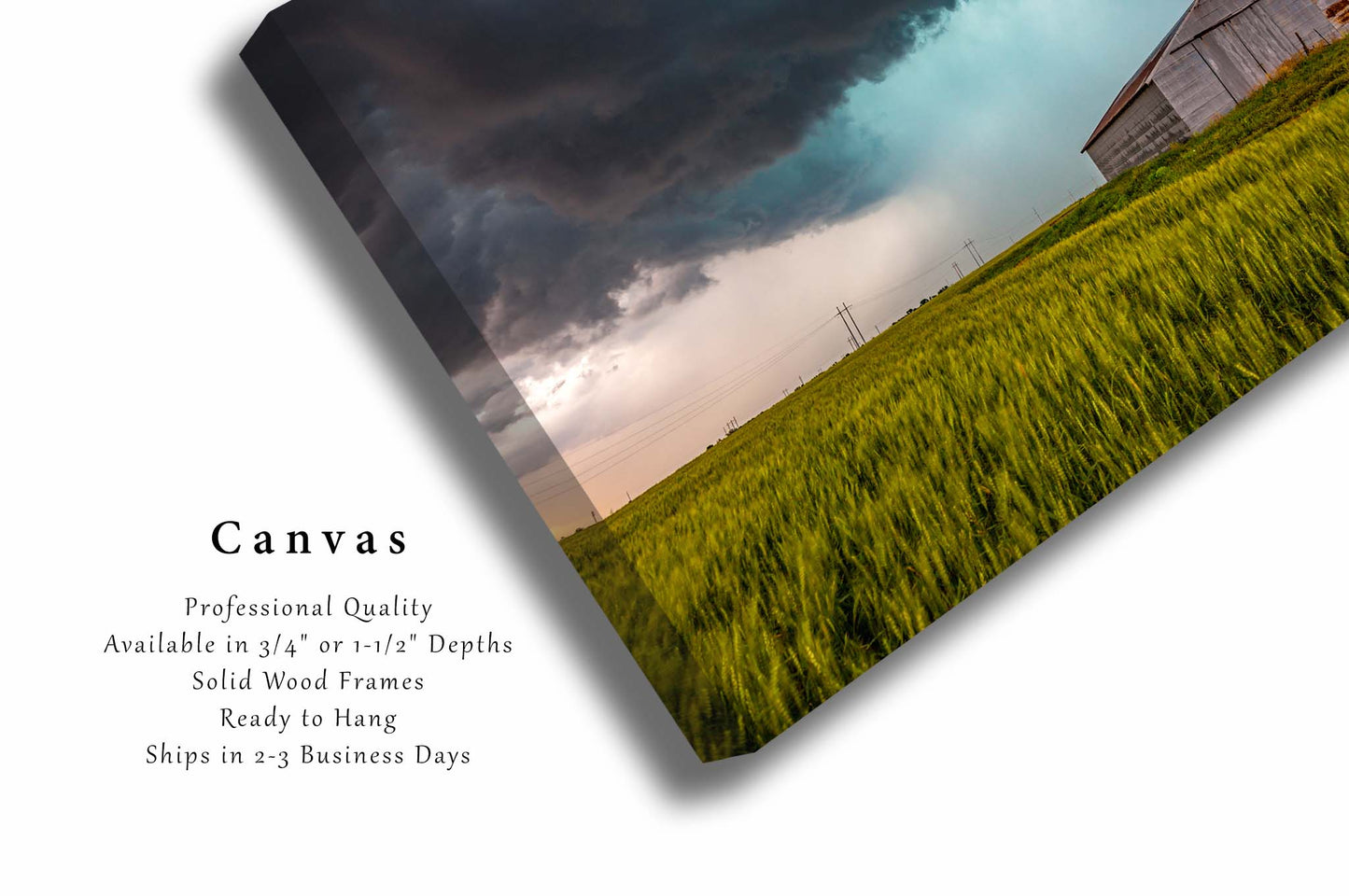 Canvas Wall Art | Thunderstorm Passing Behind Barn in Wheat Field Photo | Oklahoma Photography | Country Gallery Wrap | Farmhouse Decor