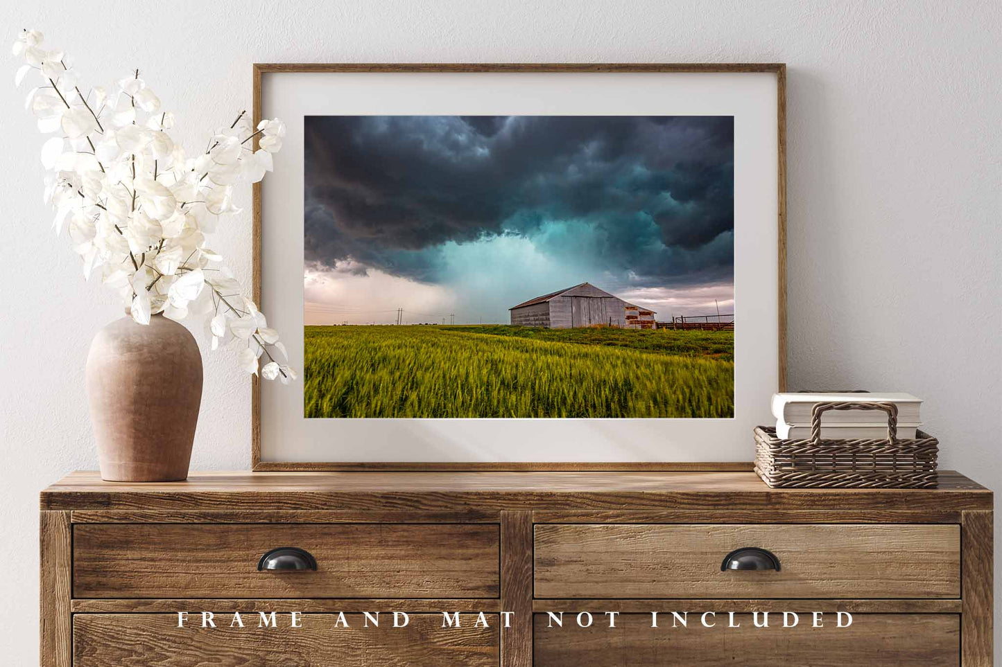 Country Photography Art Print - Picture of Old Tin Covered Barn in Wheat Field as Storm Passes in Oklahoma Western Farm Decor 4x6 to 40x60