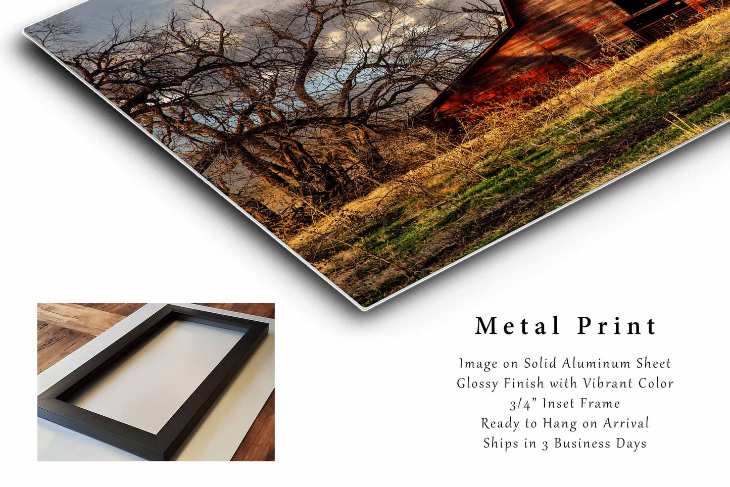 Red Barn Metal Print | Country Photography | Oklahoma Wall Art | Farm Photo | Farmhouse Decor | Ready to Hang