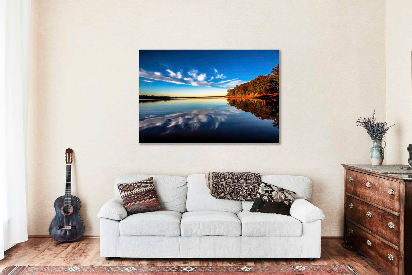 Lake Thunderbird Canvas | Cloud Reflection Gallery Wrap | Nature Photography | Oklahoma Landscape Wall Art | Lake House Decor | Ready to Hang