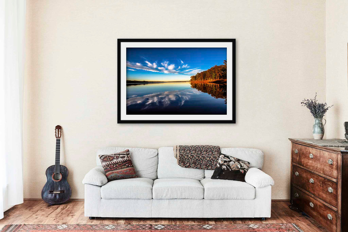 Lake Thunderbird Framed and Matted Print | Cloud Reflection Photo | Nature Decor | Oklahoma Landscape Photography | Lake House Wall Art | Ready to Hang