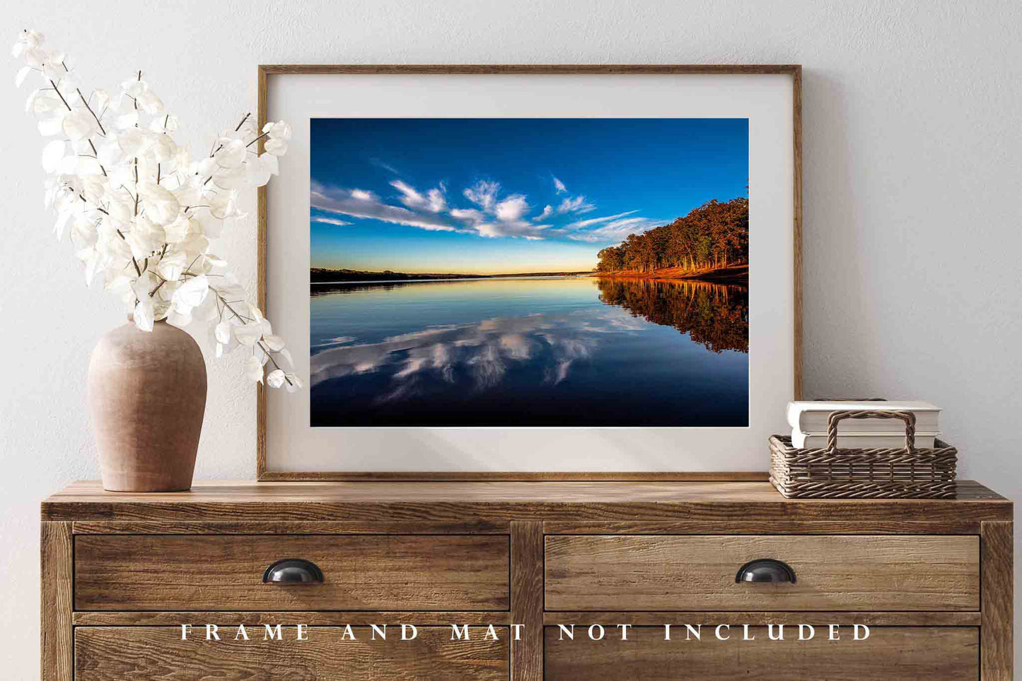 Oklahoma Photography Print - Fine Art Picture of Clouds Reflecting Off Water at Lake Thunderbird on Fall Day Nature Wall Art Home Decor