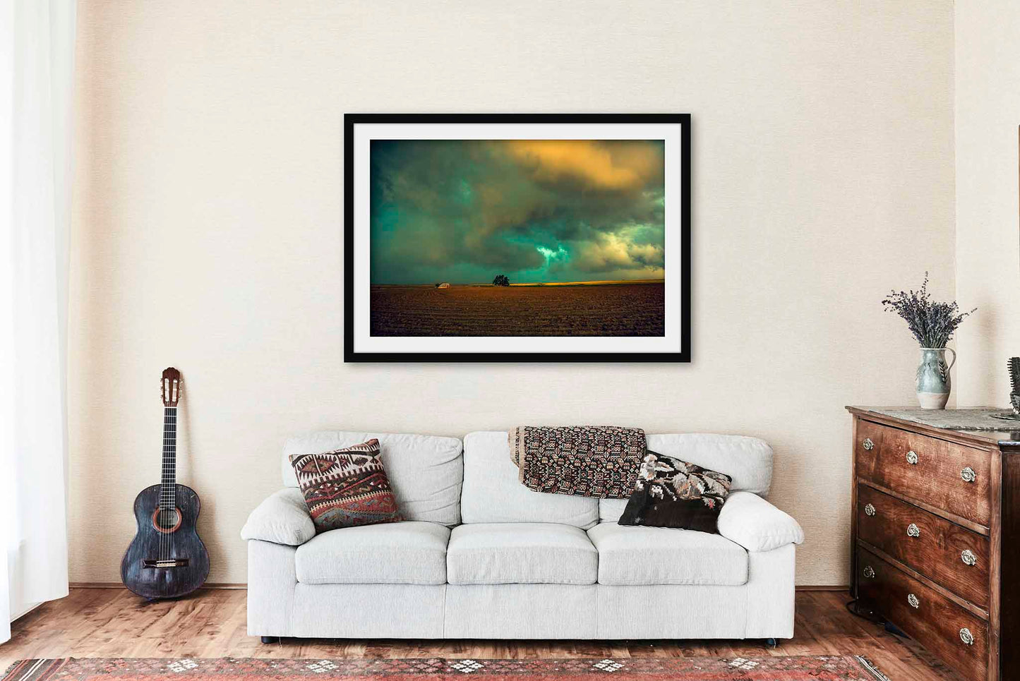Stormy Sky Framed and Matted Print | Storm Clouds Over Dusty Field Photo | Vintage Style Decor | Oklahoma Landscape Photography | Nature Wall Art | Ready to Hang