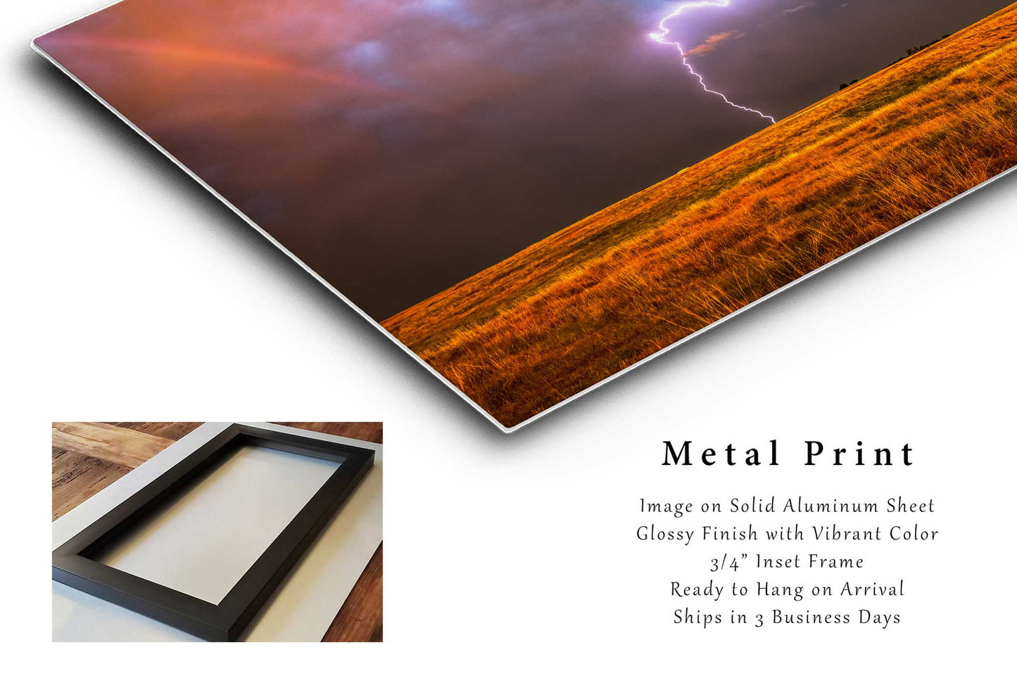 Storm Metal Print | Lightning at Sunset Photo | Weather Photography | Oklahoma Picture | Nature Decor