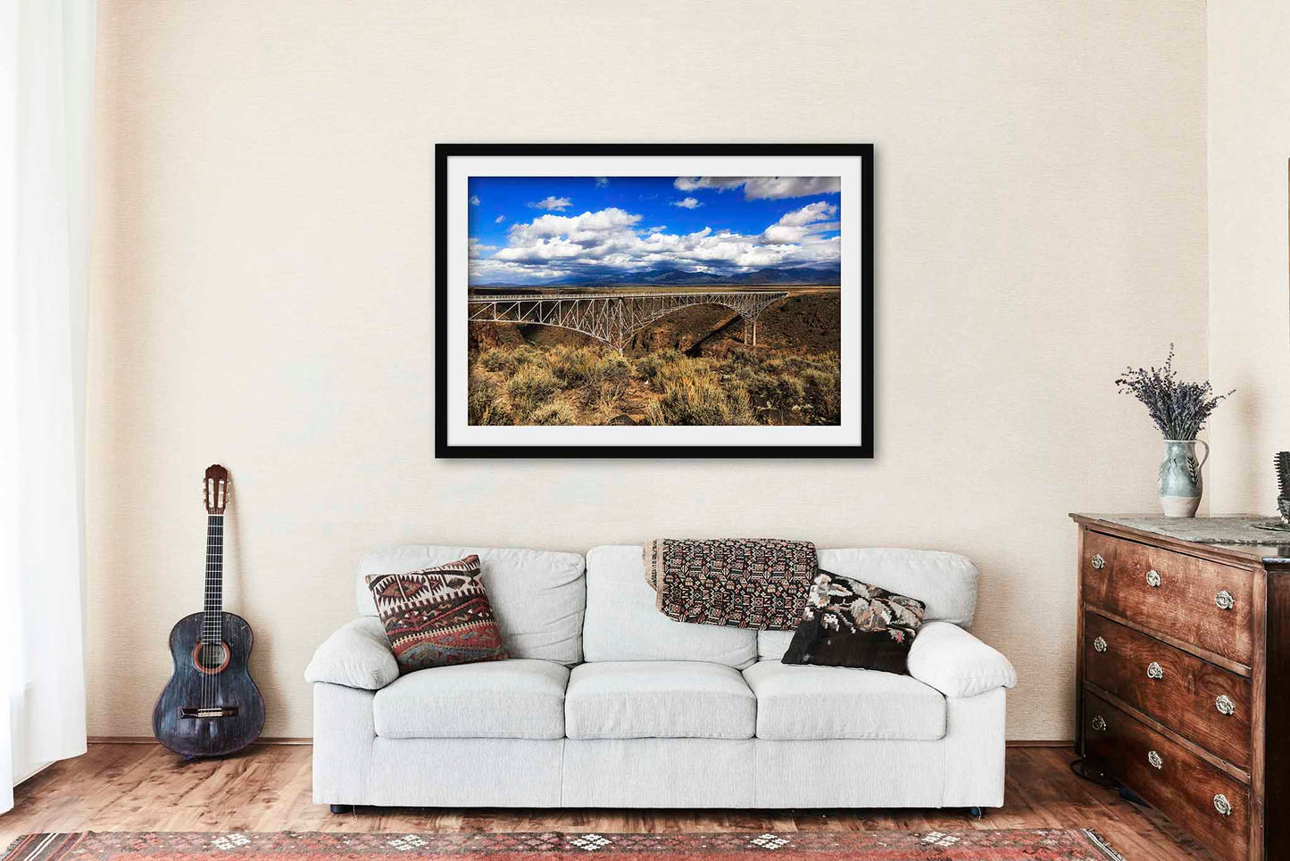 Rio Grande Gorge Bridge Framed and Matted and Matted Print | Taos Photo | High Desert Decor | New Mexico Photography | Southwest Wall Art | Ready to Hang