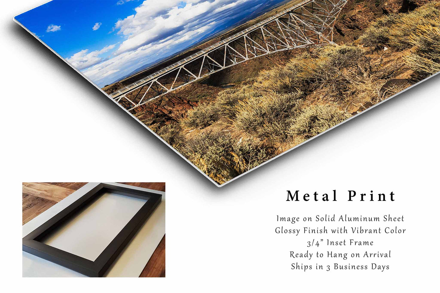 Rio Grande Gorge Bridge Metal Print | Taos Photography | High Desert Wall Art | New Mexico Photo | Southwest Decor | Ready to Hang