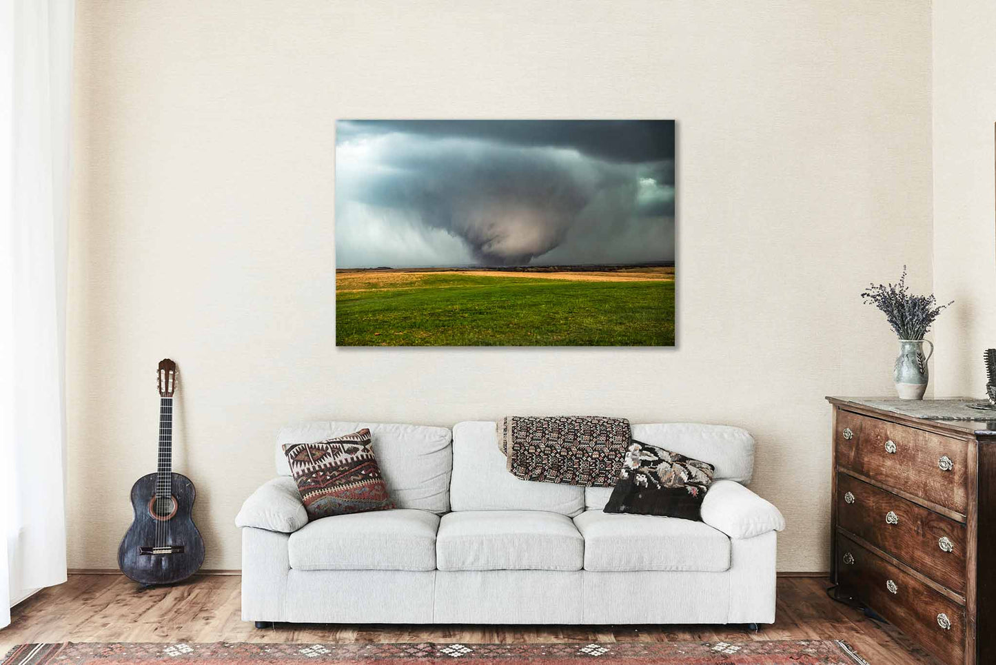 Weather Metal Print (Ready to Hang) Photo of Large Tornado Rumbling Over Field in Kansas Storm Wall Art Great Plains Decor