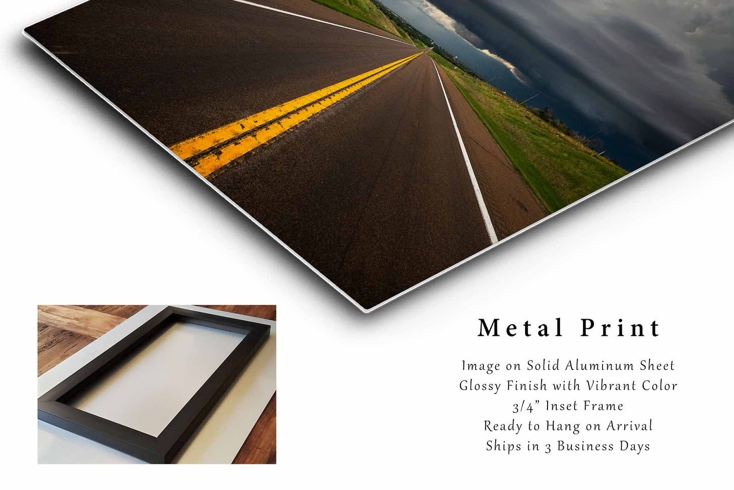 Storm Metal Print (Ready to Hang) Vertical Photo on Aluminum of Supercell Thunderstorm Over Highway on Stormy Spring Day in Kansas Road Wall Art Weather Decor
