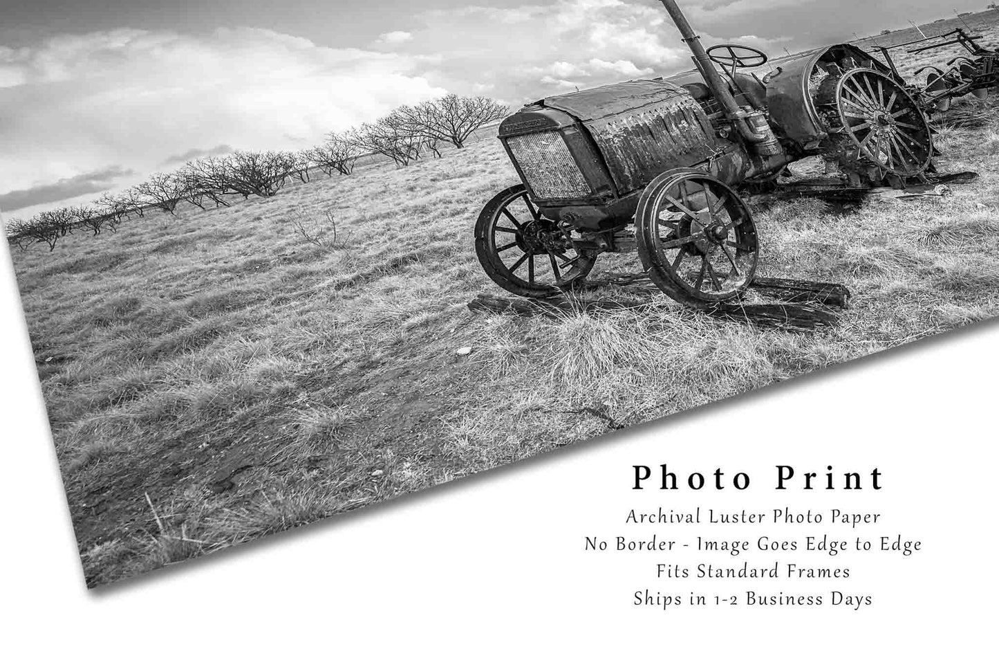 Country Photography Print (Not Framed) Black and White Picture of Classic McCormick-Deering Tractor on Stormy Day in Texas Farm Wall Art Farmhouse Decor