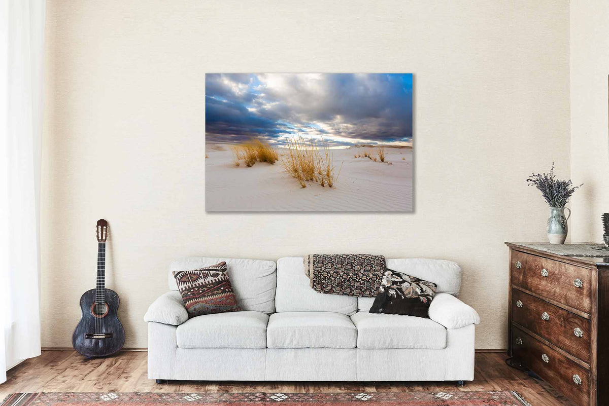 Golden Grass in Sand Dunes in New Mexico Canvas Wall Art | White Sands National Park Photography Nature Decor