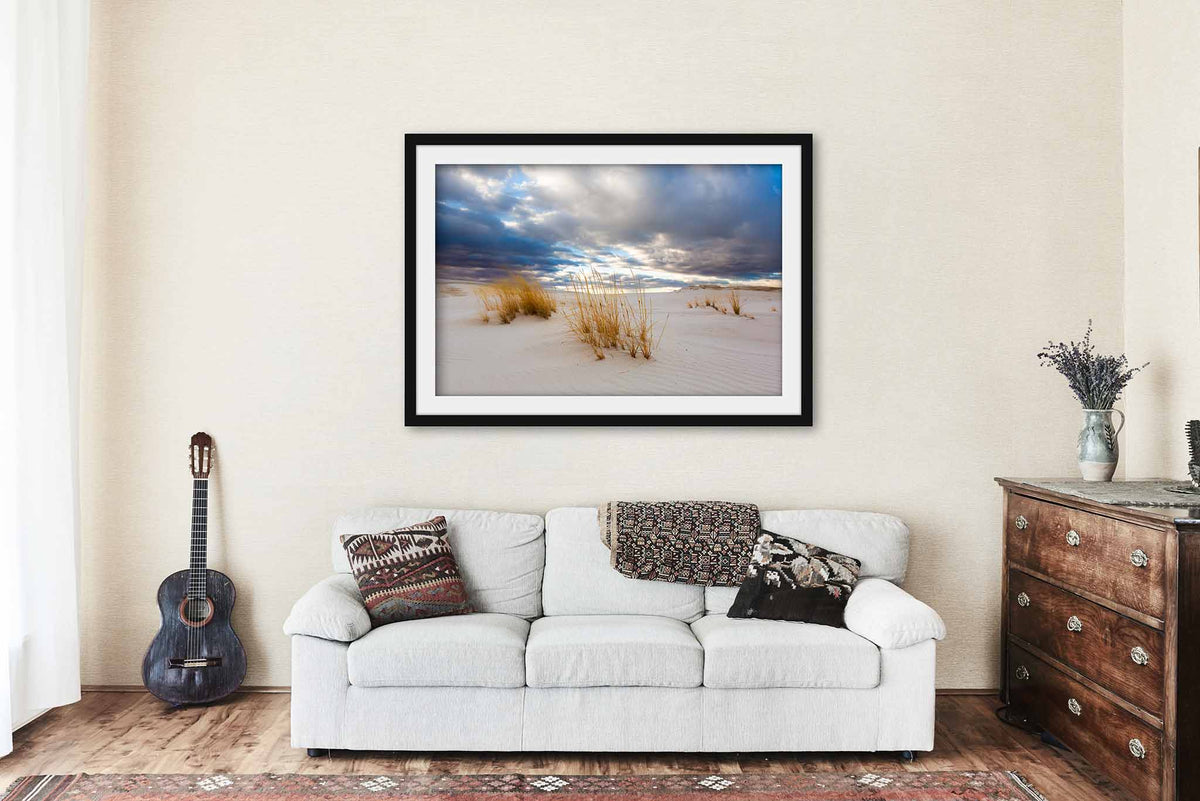 Golden Grass in Sand Dunes in New Mexico Framed Print | White Sands National Park Wall Art Nature Decor