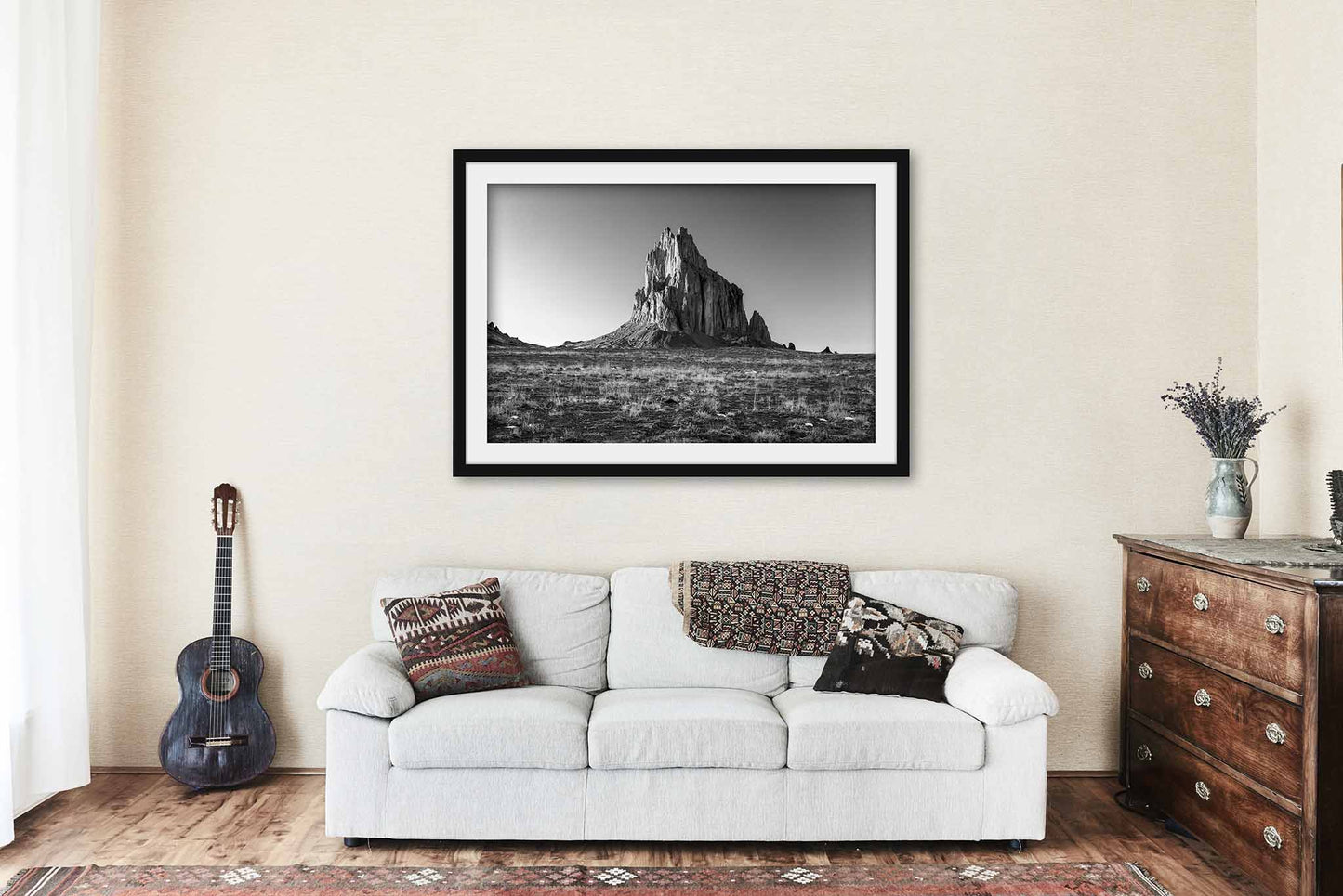 Shiprock Framed and Matted Print | Black and White Photo | Southwest Decor | New Mexico Landscape Photography | Western Wall Art | Ready to Hang