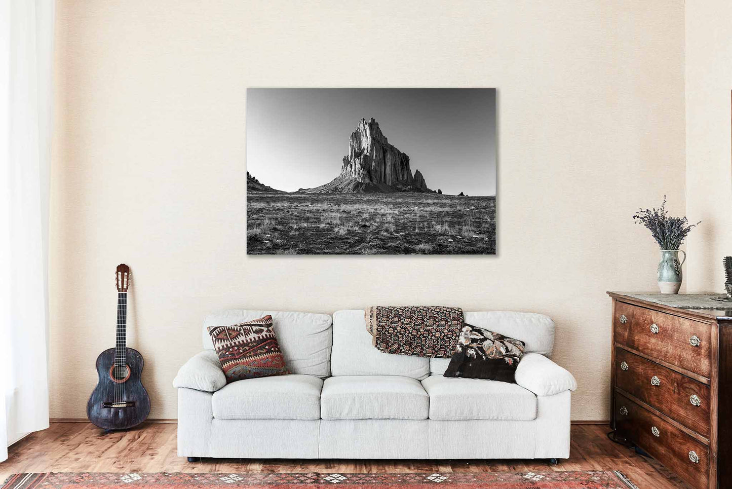Four Corners Canvas Wall Art (Ready to Hang) Black and White Gallery Wrap of Shiprock New Mexico Navajo Nation Photography Desert Southwest Decor