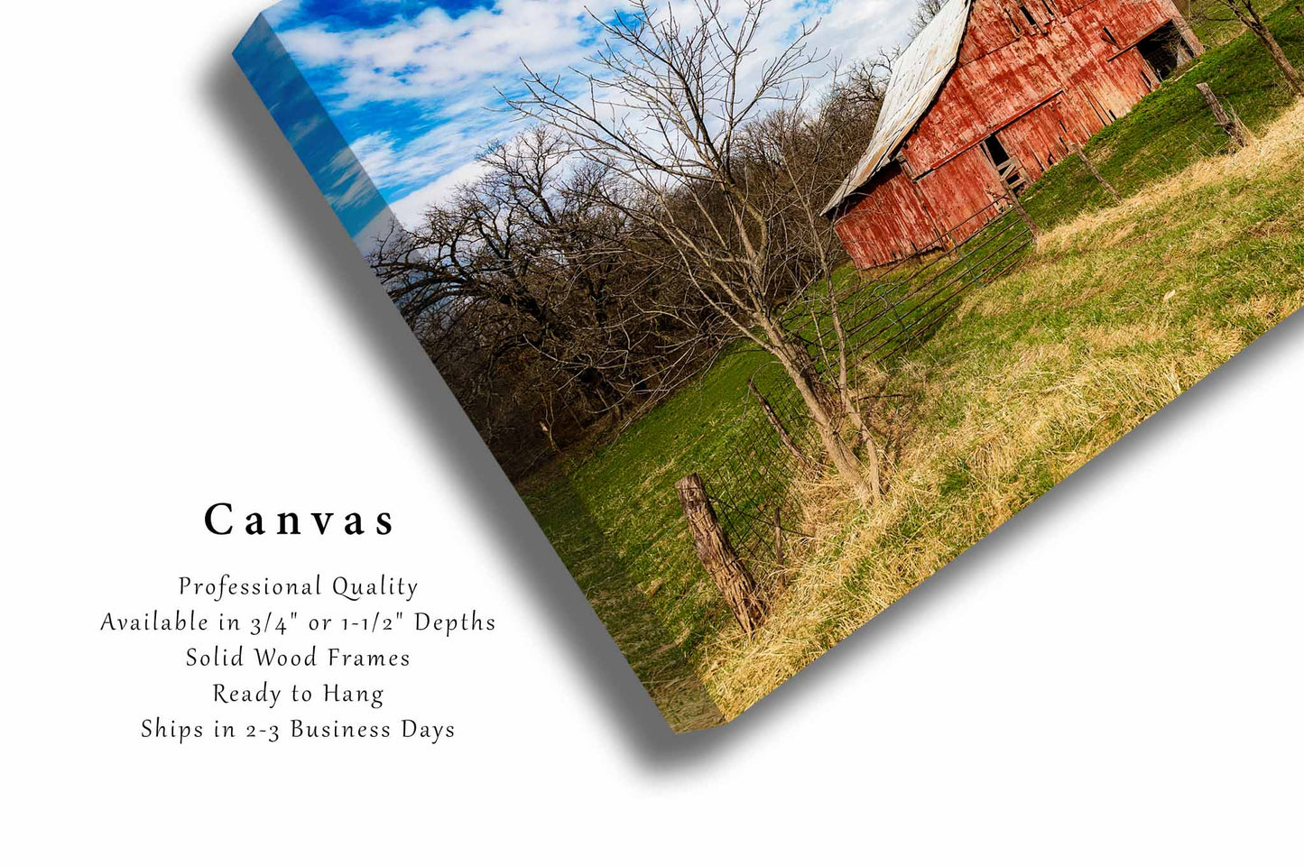 Country Canvas Wall Art (Ready to Hang) Gallery Wrap of Old Red Barn with Worn Paint in Missouri Farm Photography Farmhouse Decor