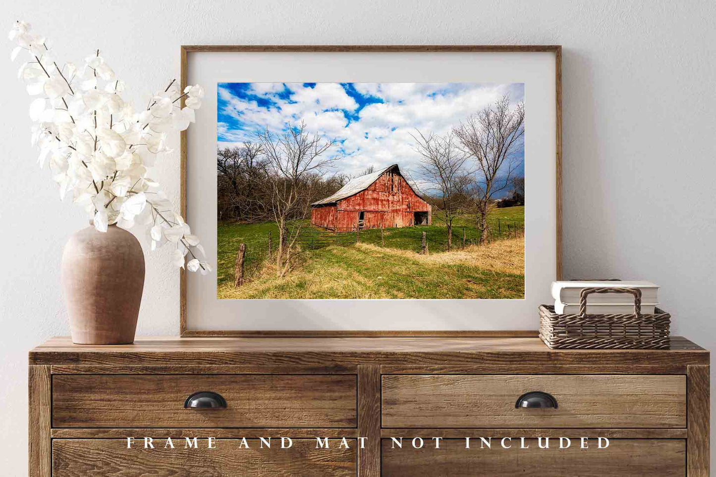Country Photography Print (Not Framed) Picture of Red Barn on Early Spring Day in Missouri Farm Wall Art Farmhouse Decor