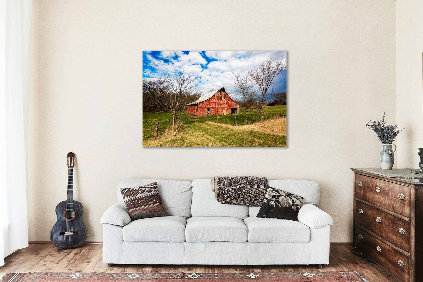 Country Canvas Wall Art (Ready to Hang) Gallery Wrap of Old Red Barn with Worn Paint in Missouri Farm Photography Farmhouse Decor