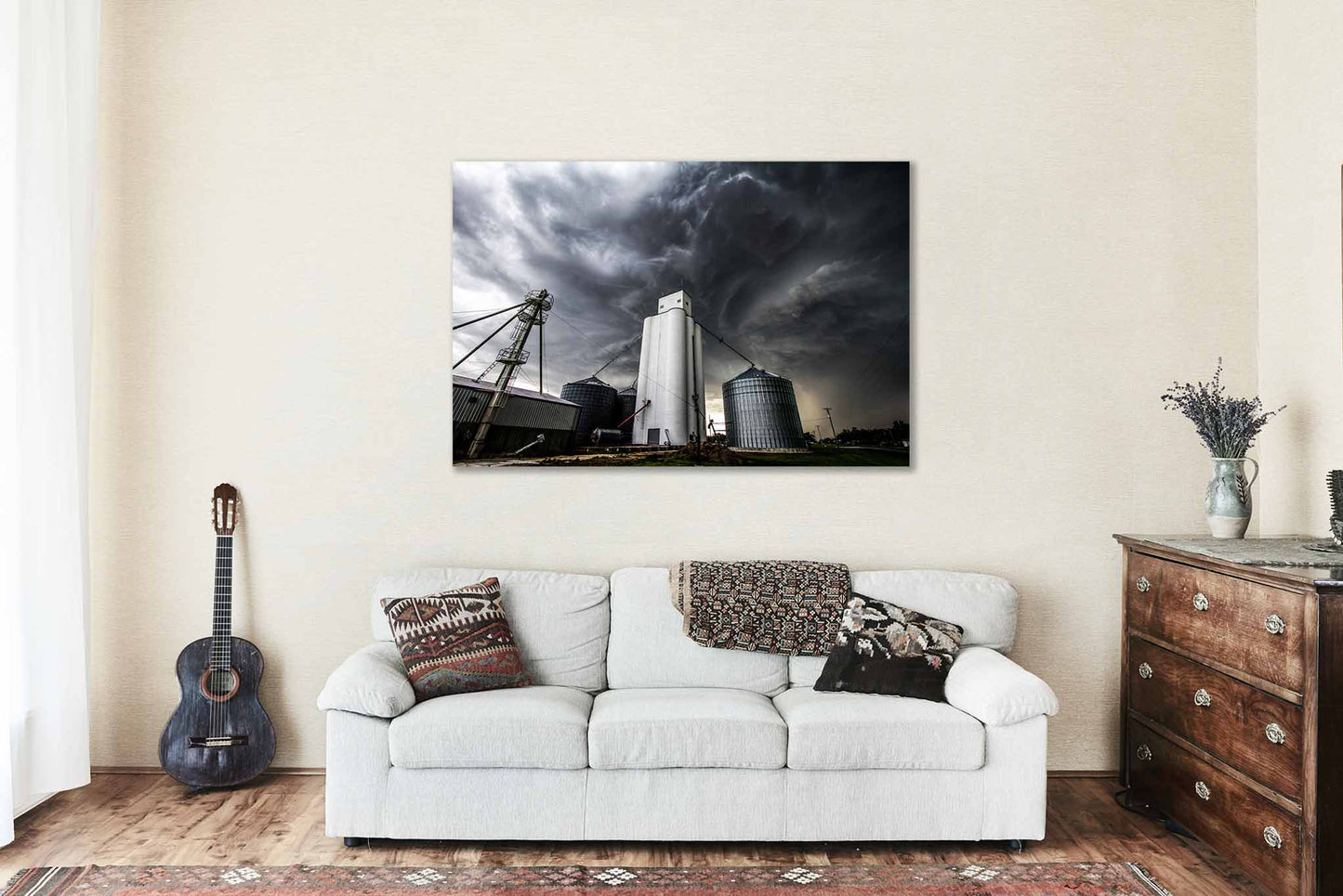 Storm Metal Print | Stormy Sky over Grain Elevator Photo | Small Town Photography | Kansas Picture | Farmhouse Decor
