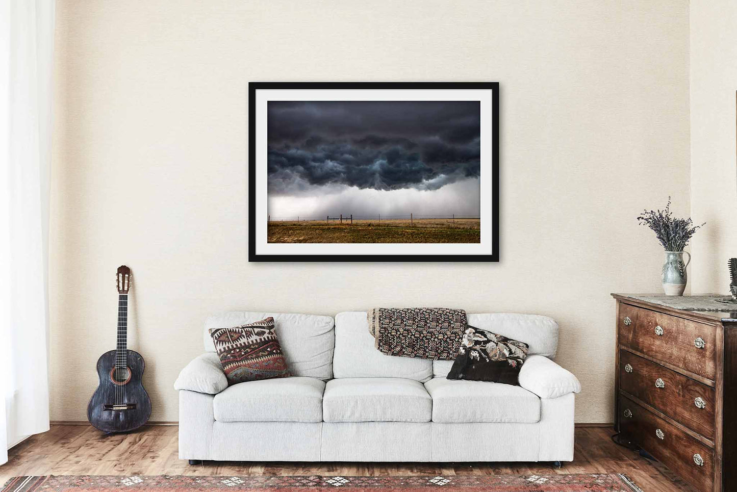 Storm Clouds Boiling Over Plains in Kansas Framed Print | Thunderstorm Wall Art Weather Decor