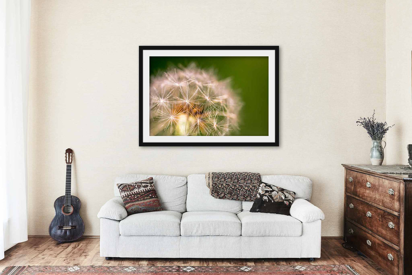 Framed Botanical Print (Ready to Hang) Macro Picture of Dandelion Head on Spring Day in Oklahoma Plant Wall Art Nature Decor