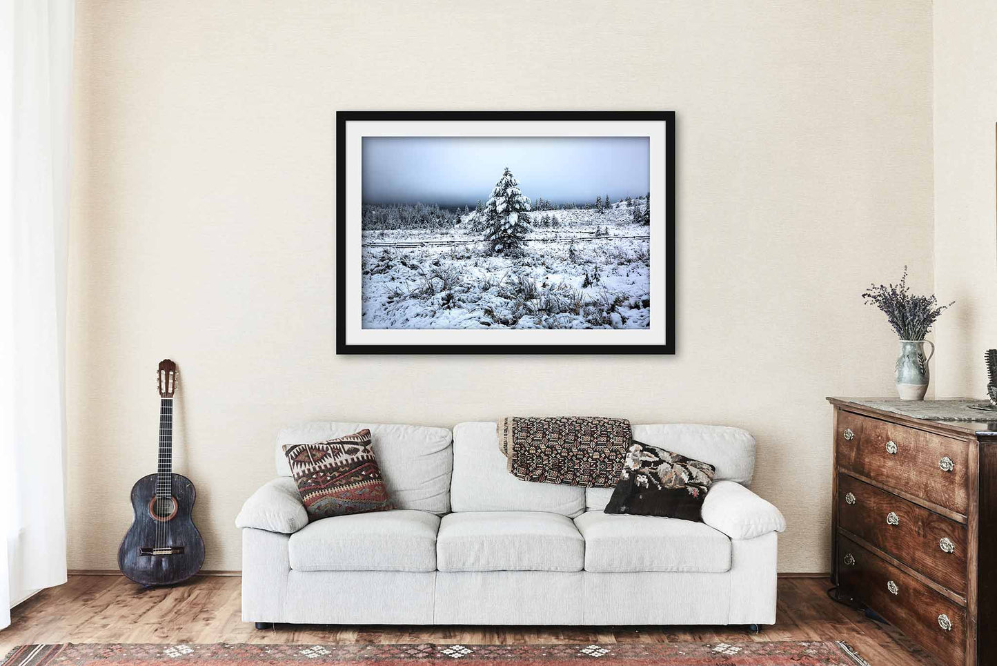 Snowy Pine Tree Framed and Matted Print | Winter Landscape Photo | Rocky Mountains Decor | Wyoming Photography | Nature Wall Art | Ready to Hang