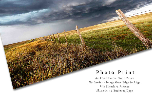 Texas Fine Art Photography Print - Picture of Storm Over Barbed Wire Fence in Texas Panhandle Great Plains Thunderstorm Photo Poster Print