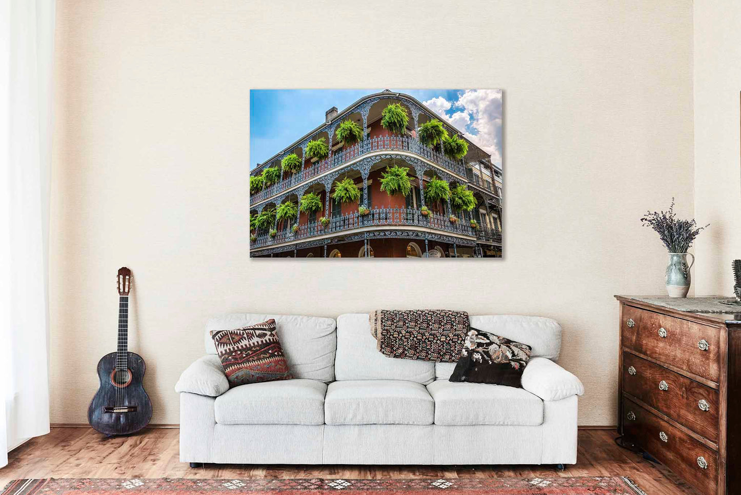 French Quarter Canvas | Corner Building with Hanging Ferns Gallery Wrap | NOLA Photography | Louisiana Wall Art | New Orleans Decor | Ready to Hang