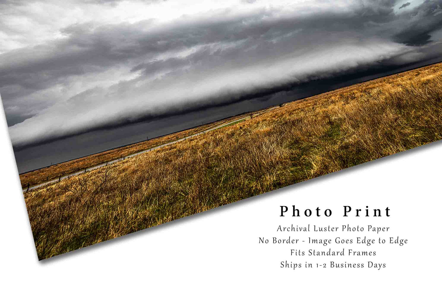 Storm Photography Print (Not Framed) Picture of Supercell Thunderstorm Over Golden Prairie Grass on Stormy Spring Day in Texas Weather Wall Art Nature Decor