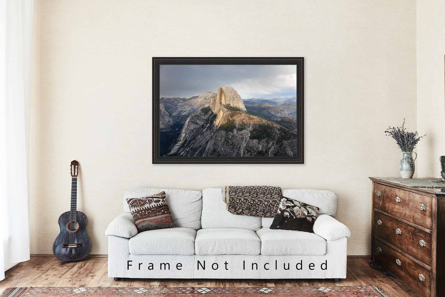 Sierra Nevada Photography Print (Not Framed) Picture of Half Dome Illuminated by Sunlight Under Moody Sky in California Yosemite National Park Wall Art Nature Decor