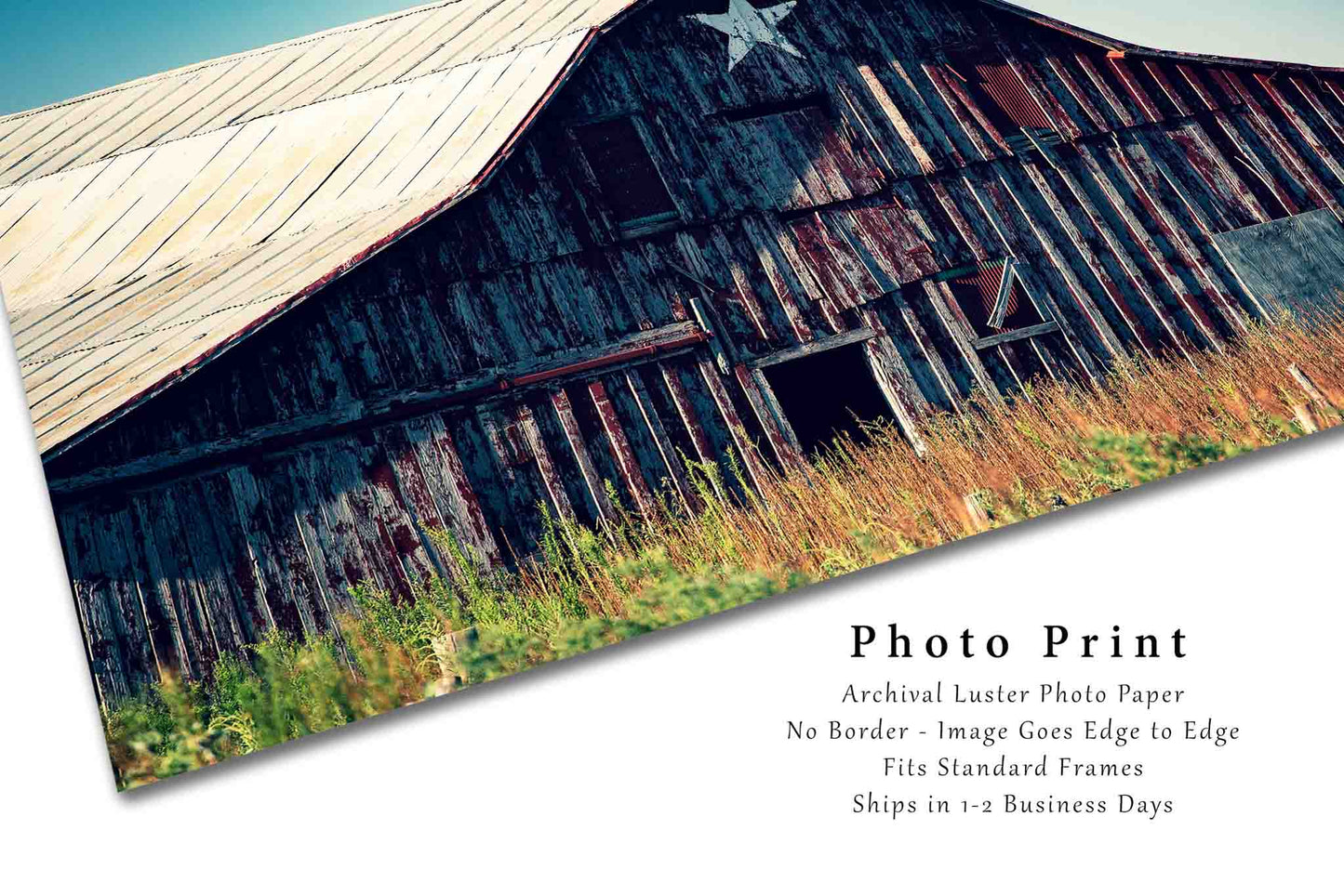 Farmhouse Wall Art - Picture of Rustic Red Barn with Painted Star in Oklahoma - Farm Photography Country Photo Print Artwork Decor