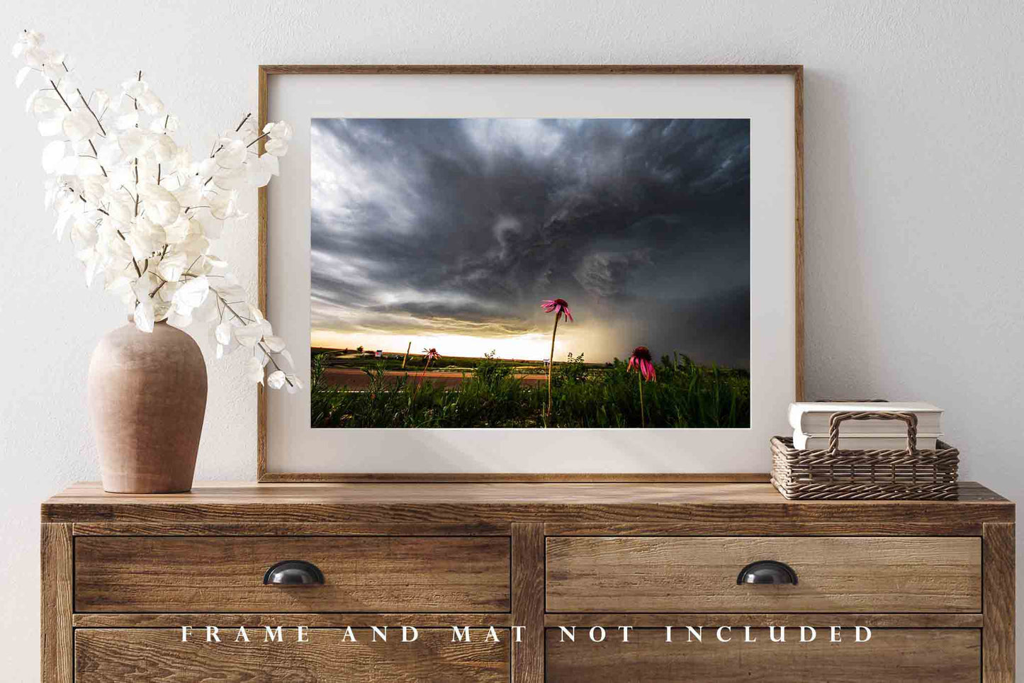 Flower Picture - Fine Art Nature Photography Print of Wildflowers and Storm on Spring Day in Kansas Weather Wall Art Floral Photo Decor