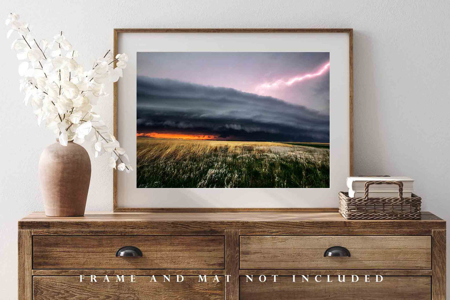 Storm Photography Print - Wall Art Picture of Thunderstorm and Lightning at Sunset Over Kansas Prairie Weather Scenery Midwest Decor