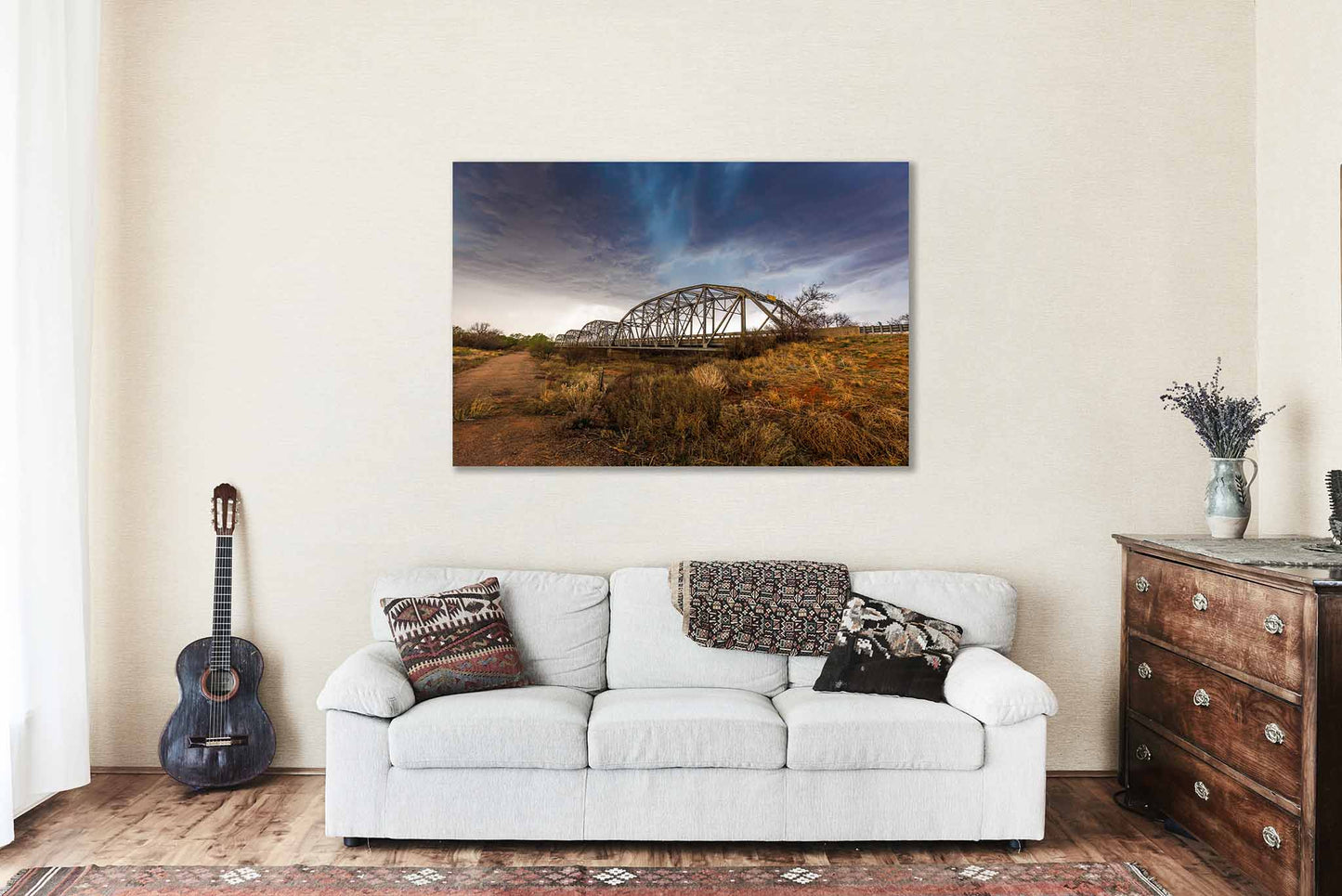 Storm Metal Print (Ready to Hang) Thunderstorm Over Old Bridge in Texas Panhandle | Great Plains Wall Art Weather Decor