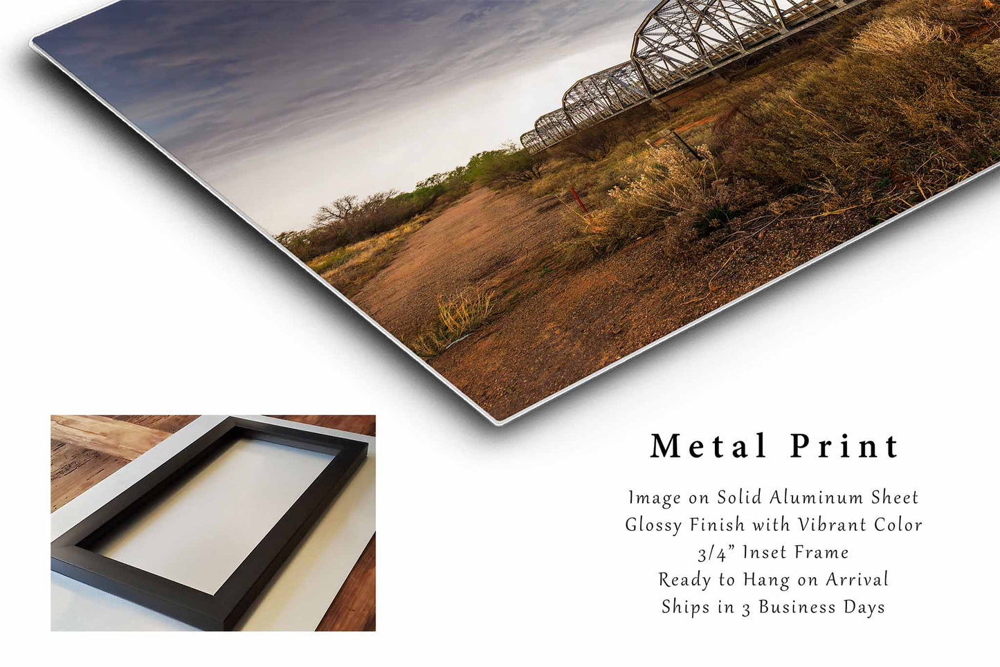 Storm Metal Print (Ready to Hang) Thunderstorm Over Old Bridge in Texas Panhandle | Great Plains Wall Art Weather Decor