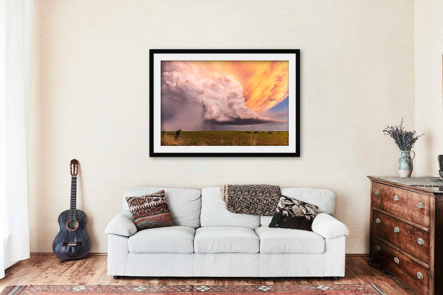 Storm Framed and Matted Print | Supercell Thunderstorm at Sunset Photo | Weather Decor | Kansas Landscape Photography | Prairie Wall Art | Ready to Hang