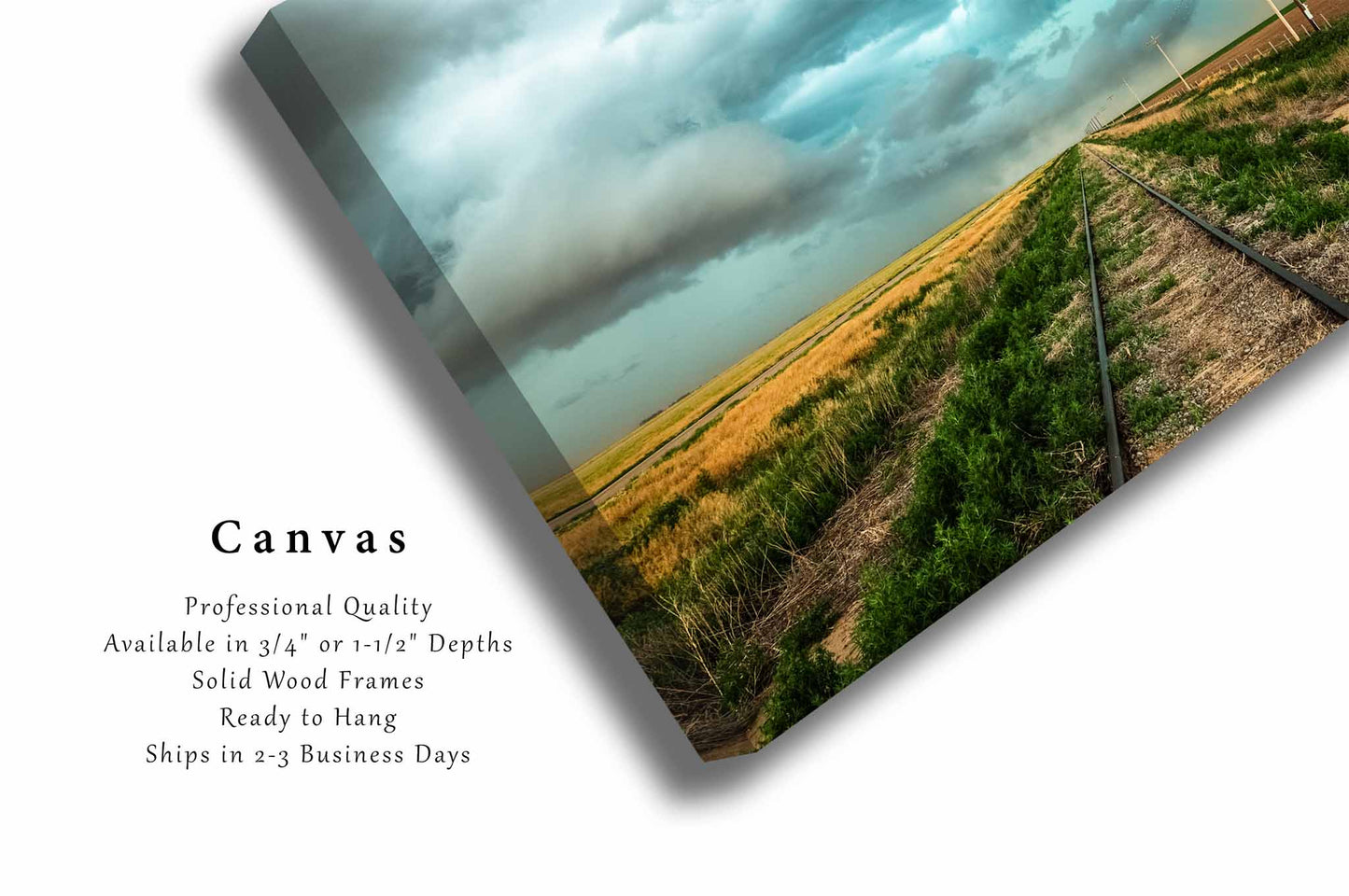 Railroad Canvas Wall Art (Ready to Hang) Train Tracks Leading to Stormy Sky in Colorado | Storm Photography Great Plains Decor