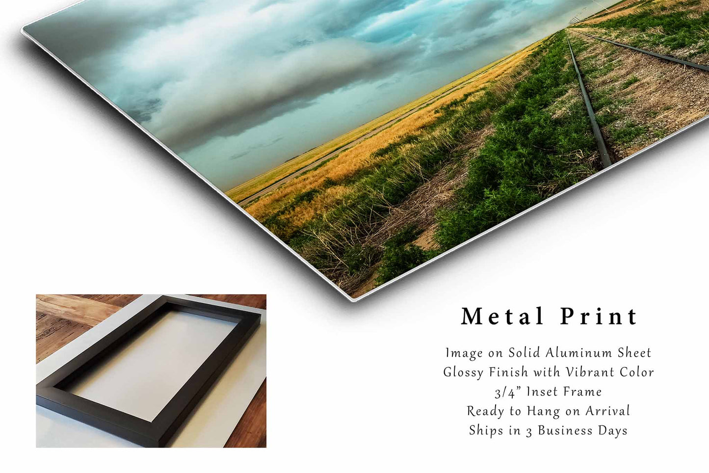 Train Tracks Leading to Stormy Sky in Colorado Metal Print Wall Art | Thunderstorm Photography Railroad Decor