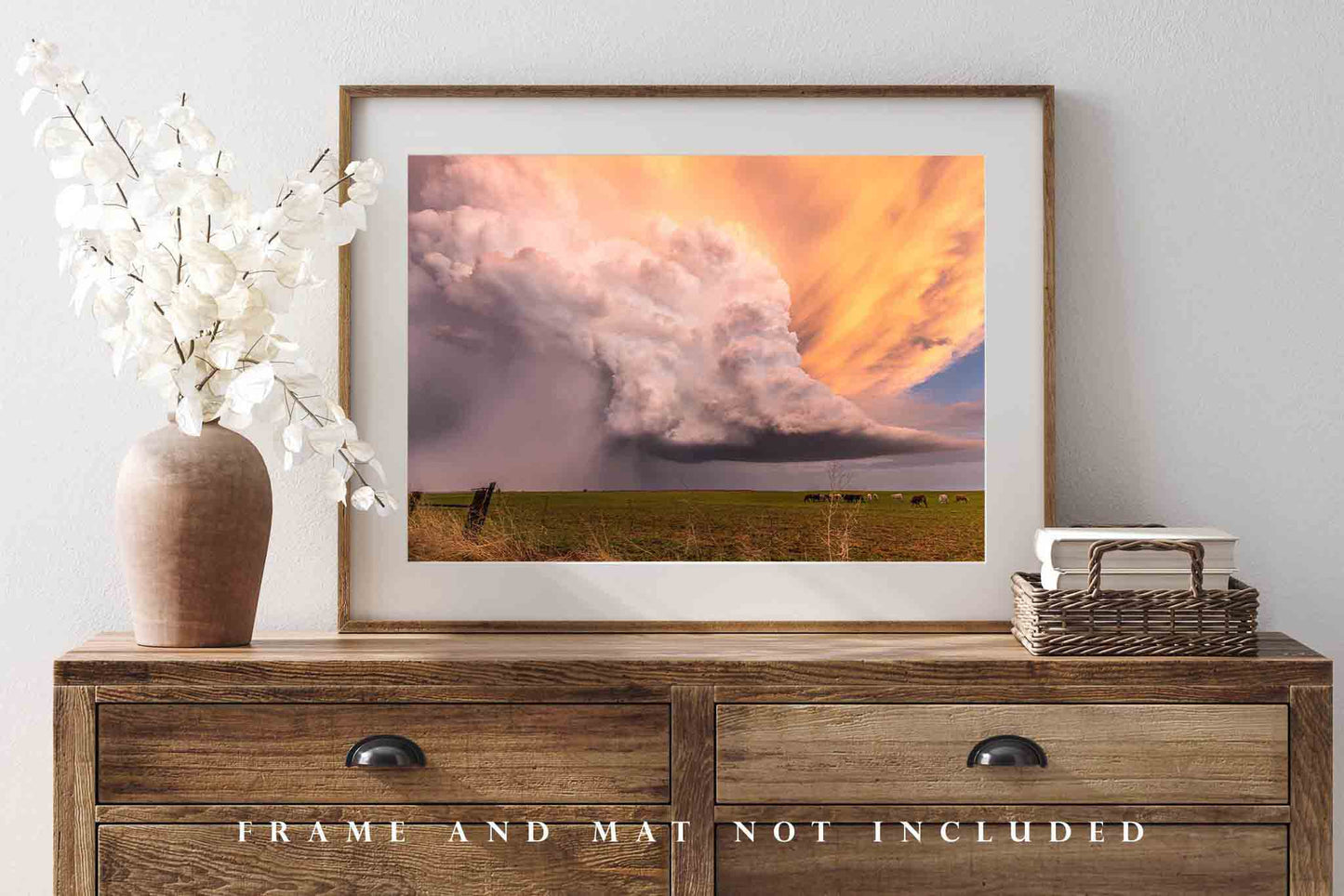Storm Photography Print (Not Framed) Picture of Supercell Thunderstorm Over Field at Sunset in Kansas Great Plains Wall Art Weather Decor