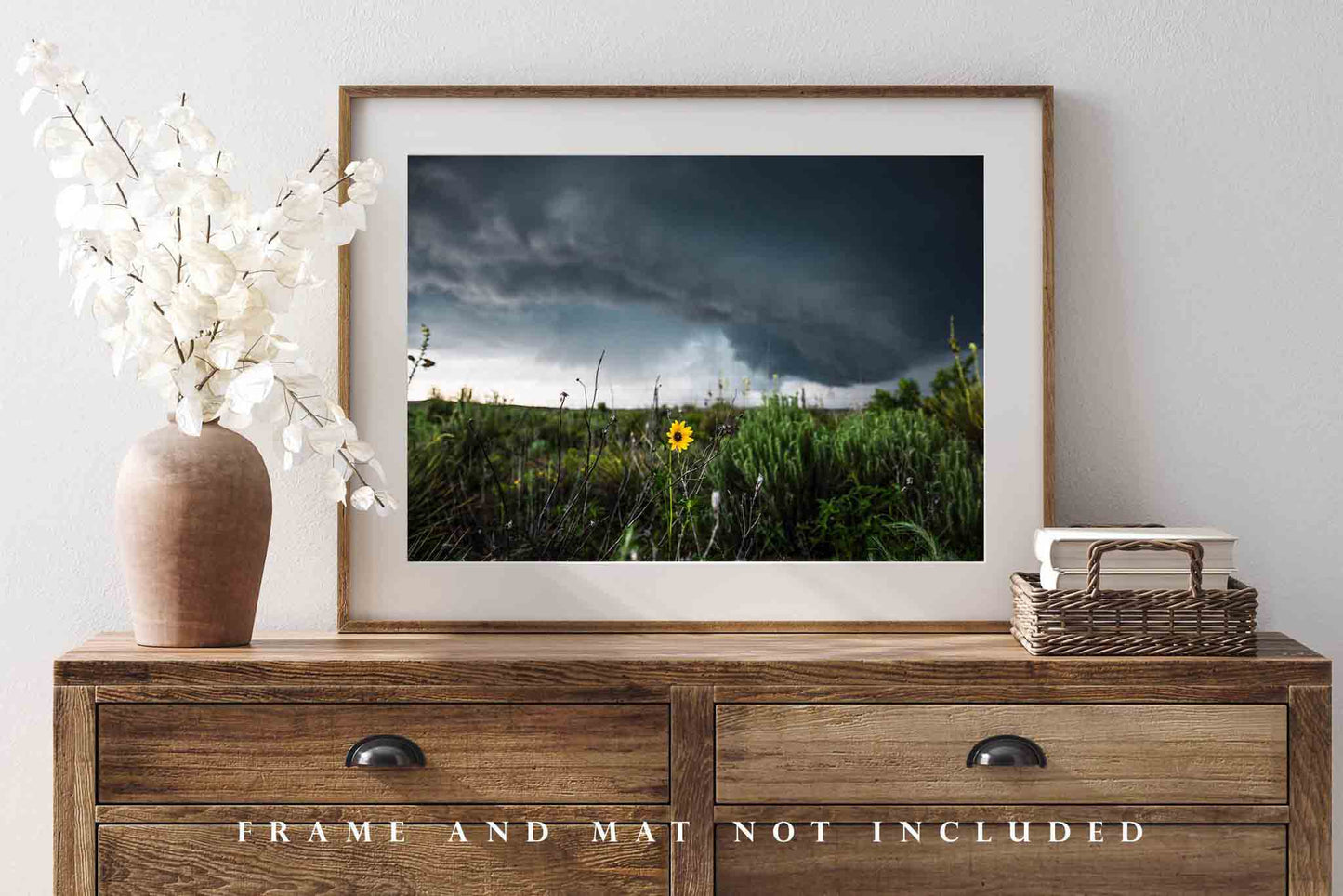 Storm Wall Art - Picture of Wild Sunflower and Passing Thunderstorm in Texas - Country Nature Photography Photo Print Artwork Decor