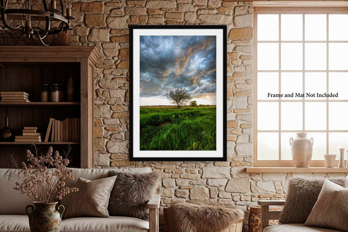 Great Plains Photography Print | Stormy Sky Over Tree Picture | Kansas Wall Art | Vertical Thunderstorm Photo | Nature Decor | Not Framed
