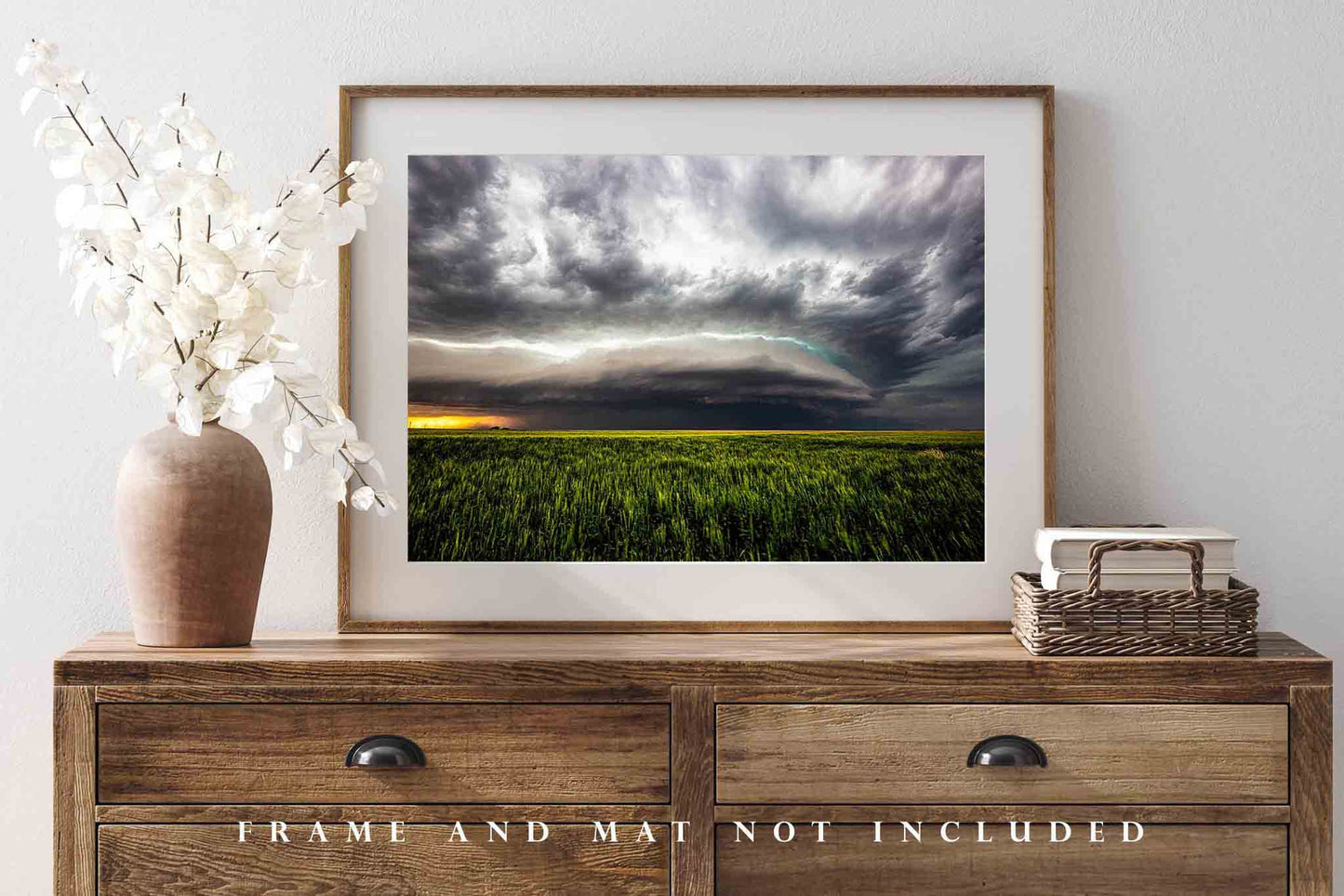 Storm Photography Print - Picture of Supercell Thunderstorm Over Wheat Field on Spring Day in Kansas - Weather Wall Art Decor Photo Artwork