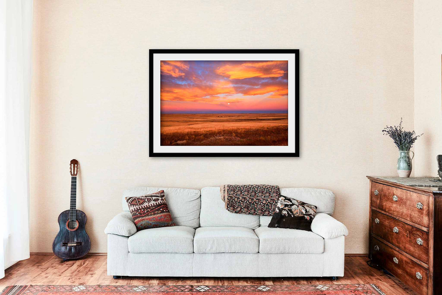 Great Plains Framed and Matted Print | Clouds Over Full Moon Photo | Prairie Sunrise Decor | Colorado Landscape Photography | Western Wall Art | Ready to Hang