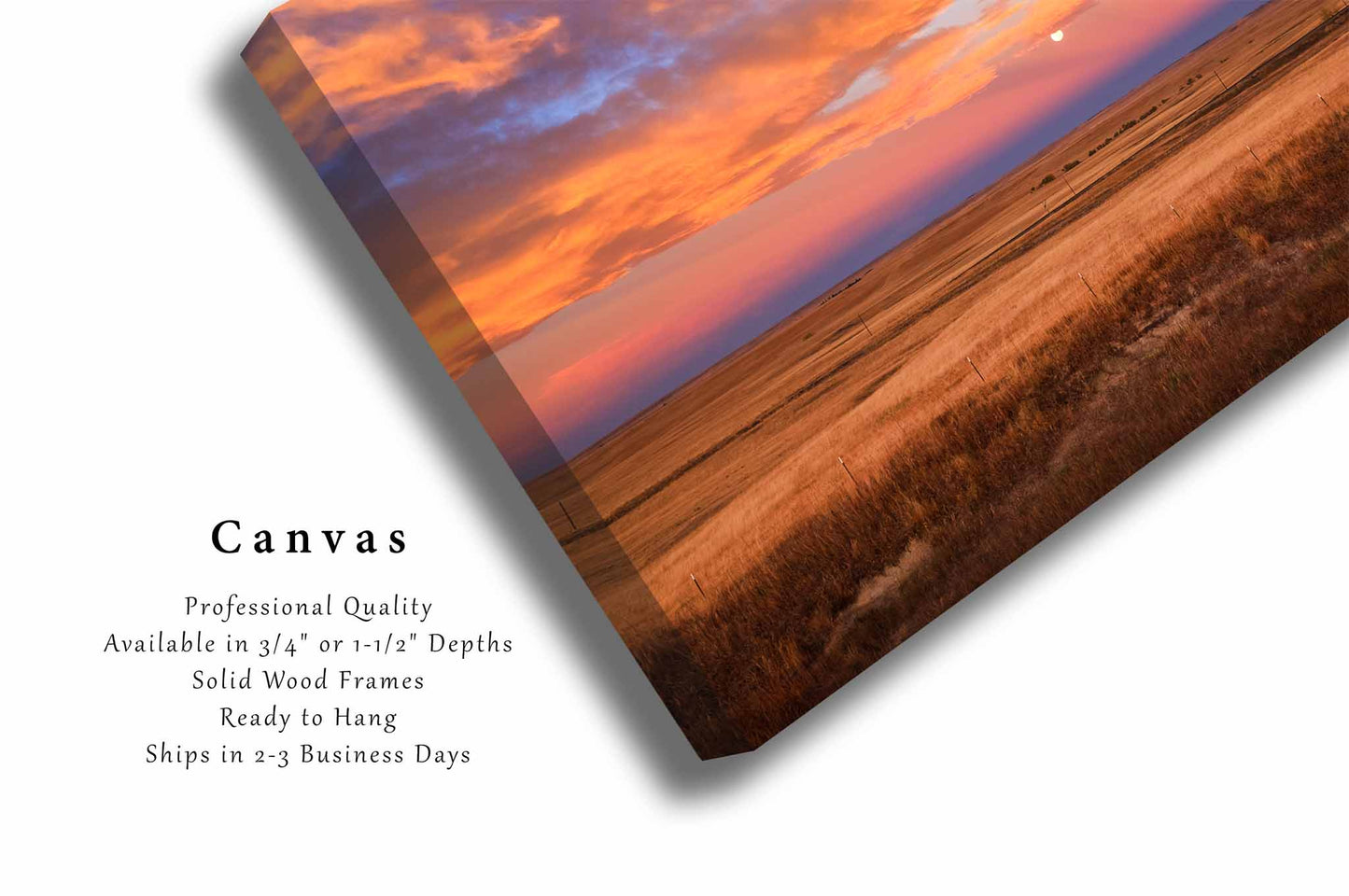 Great Plains Canvas | Clouds Over Full Moon Gallery Wrap | Prairie Sunrise Photography | Colorado Landscape Wall Art | Western Decor | Ready to Hang