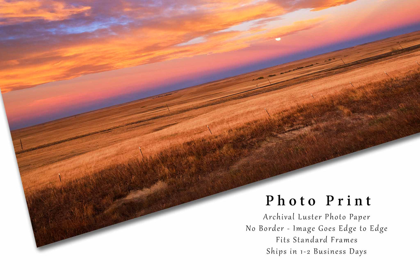 Great Plains Photography Print (Not Framed) Picture of Clouds Over Full Moon at Sunrise in Colorado Prairie Sky Wall Art Western Decor