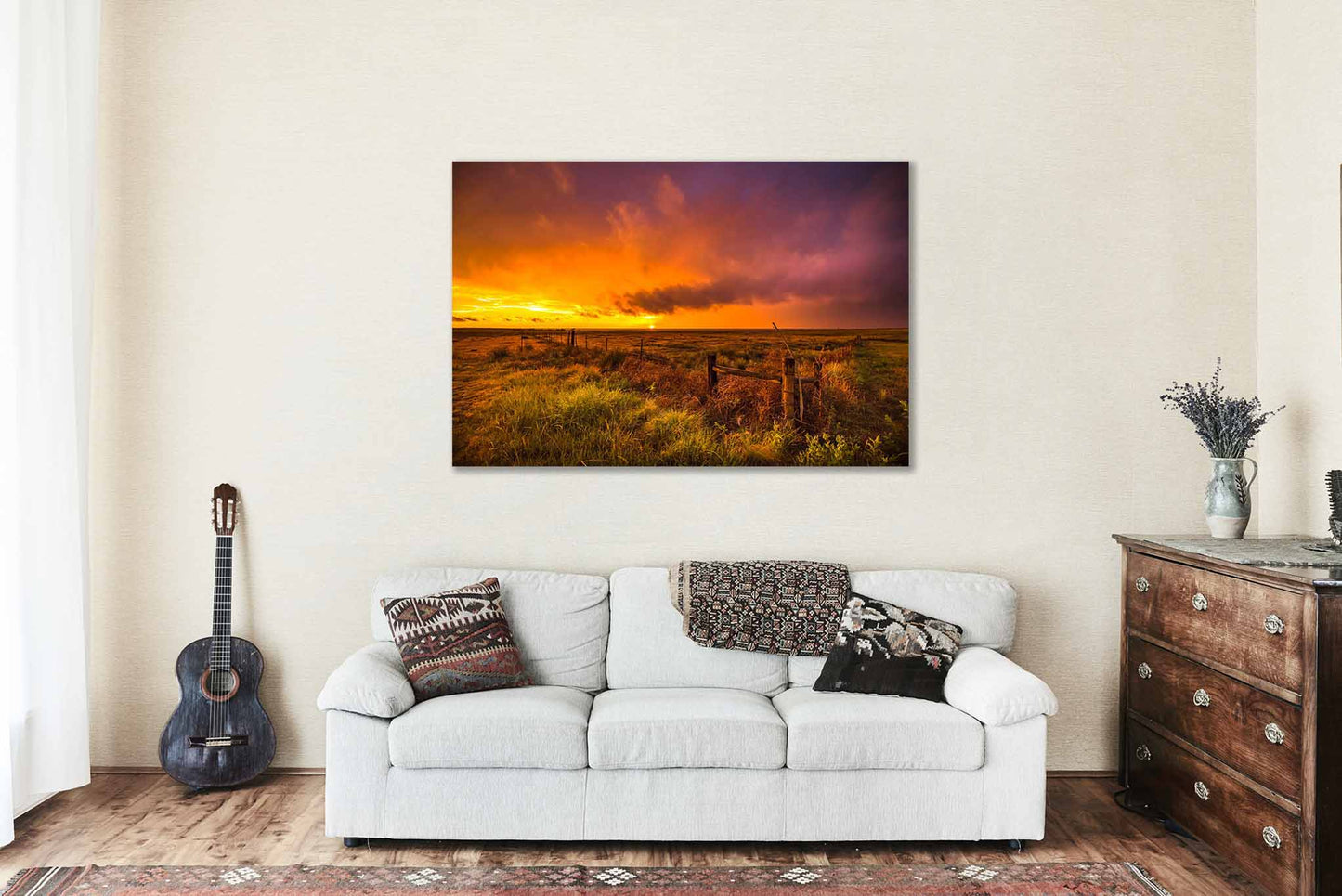 Prairie Sunset Canvas | Great Plains Gallery Wrap | Stormy Sky Photography | Oklahoma Landscape Wall Art | Western Decor | Ready to Hang